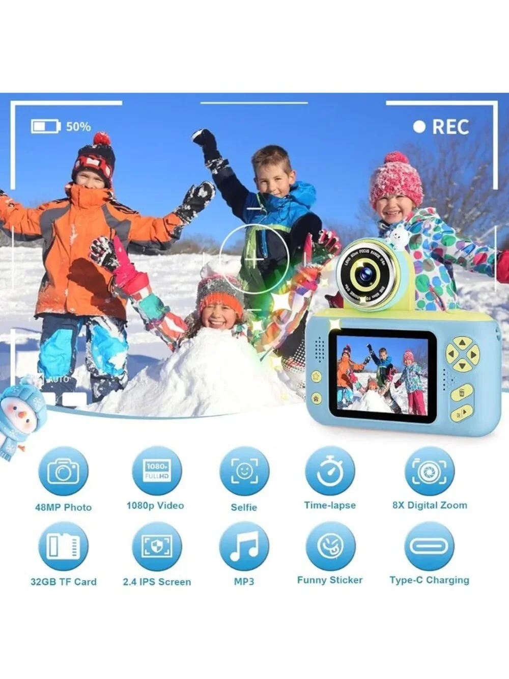 Kids Digital Camera Autofocus 1080P Vlogging Camera with 32GB SD & Tripod Stand